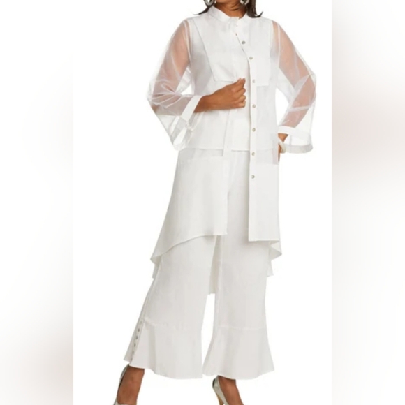 NWT LISA RENE, 3 PIECE LINEN/SHEER PANT SUIT SIZE M - Picture 1 of 15